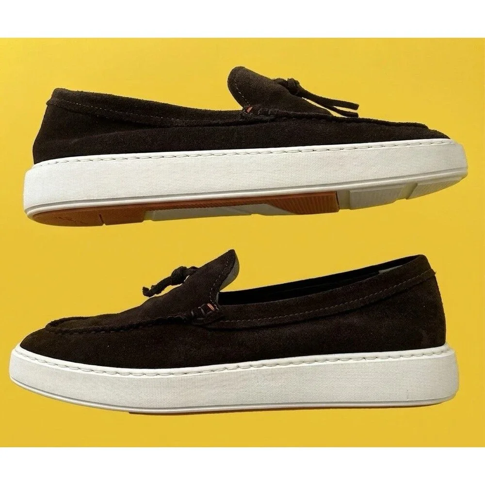 Santoni Suede Loafers Mens 8.5 UK 9.5 US Brown Tassel Slip On Driving Shoes